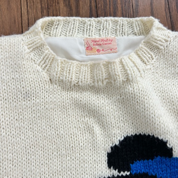 Vintage hand knit Mickey Mouse Minnie Mouse cream 70s sweater: Rare - Picture 6 of 13